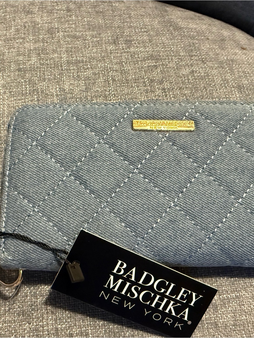 Badgley Mischka Gray Quilted Wallet with Gold Plaque